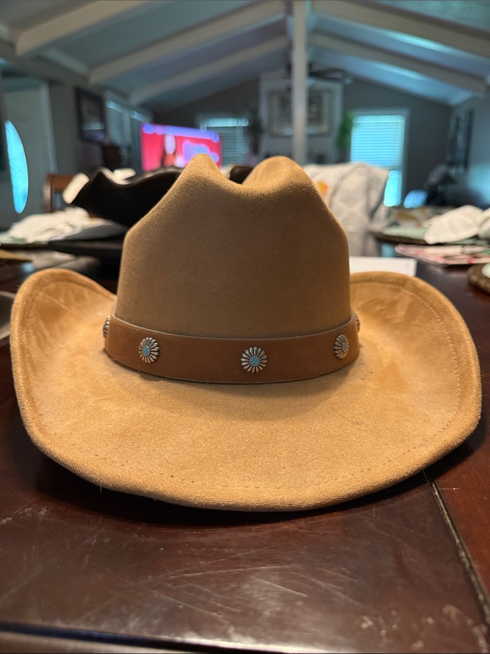 Tan Western Suede Cowboy Hat with Concho Band - Men